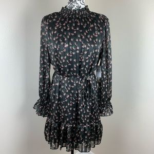 NWT AQUA BLACK FLOWER PRINT DRESS